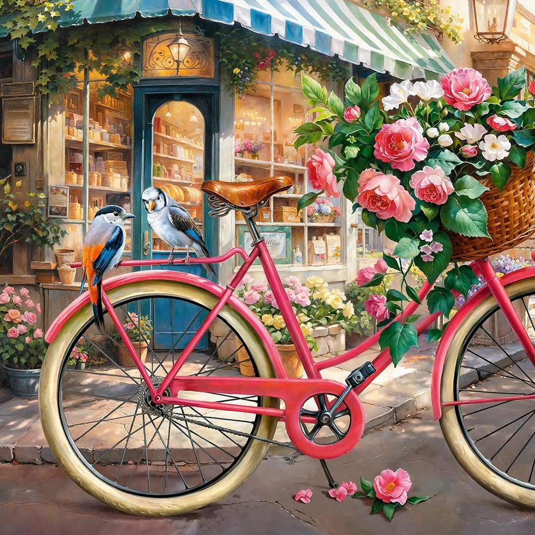 An image of a pink bicycle with flowers on it big picture
