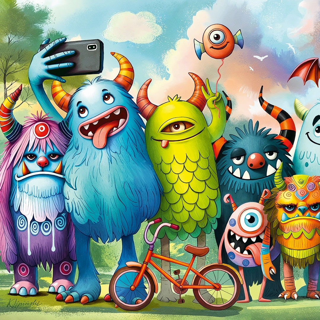 Cute monsters posing for group photo big picture